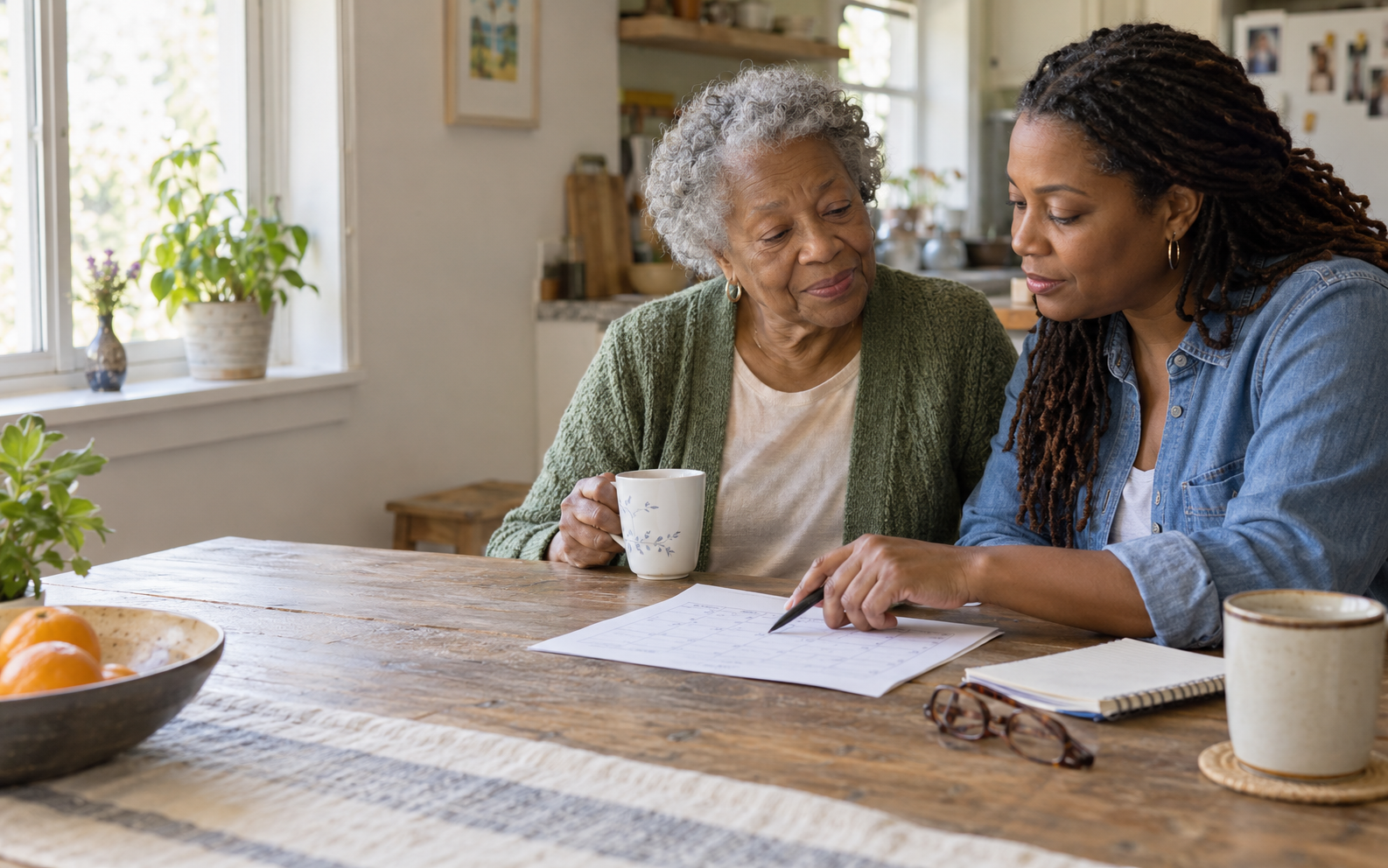 Older adults at home — editorial illustration